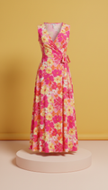 Vestido cruzado floral rosa pop