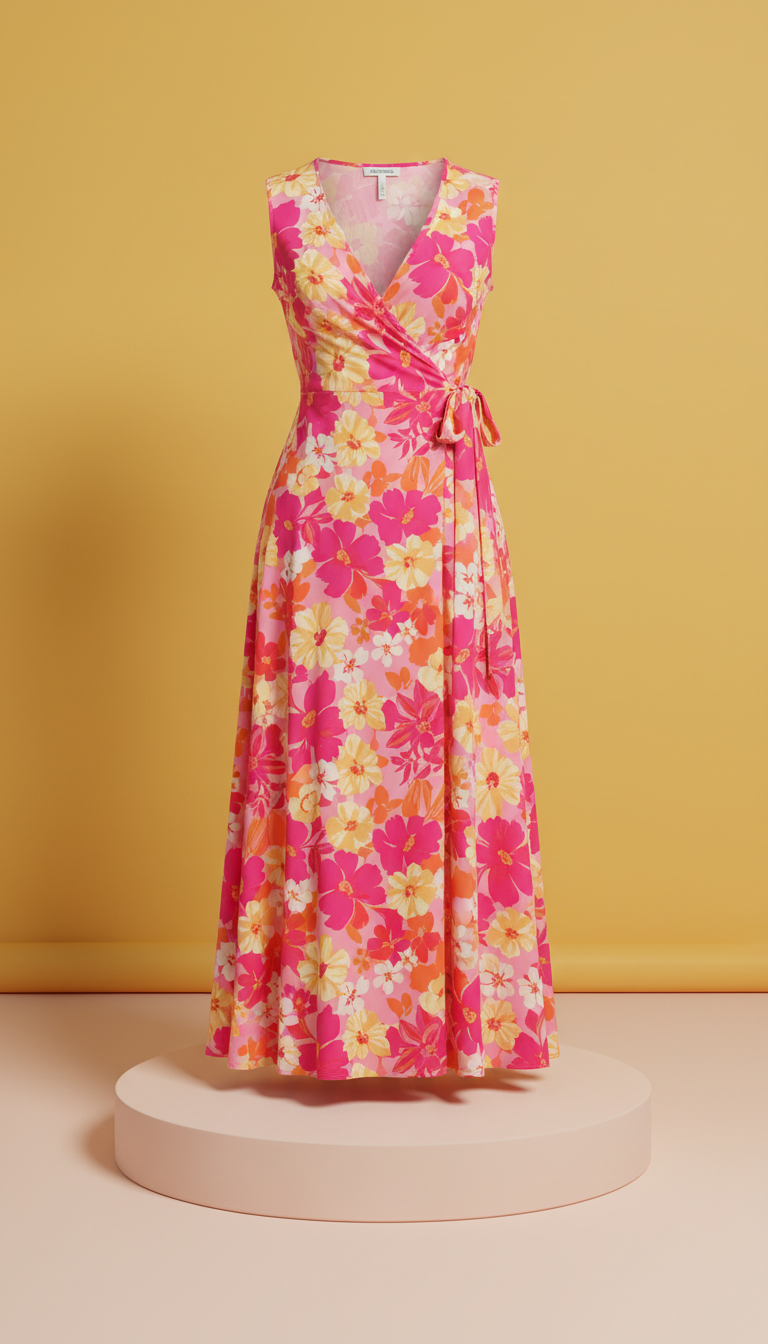 Vestido cruzado floral rosa pop