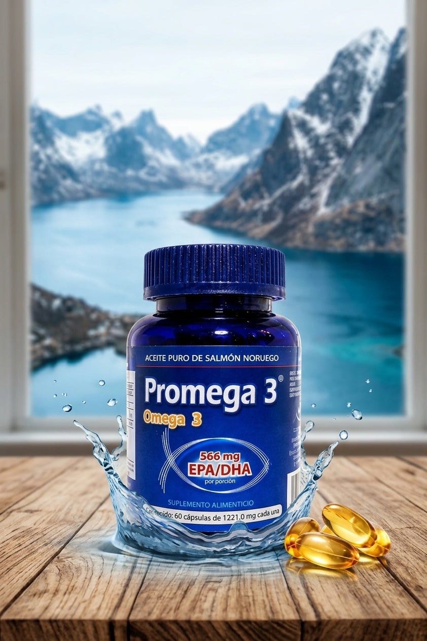 Promega 3 Omega 3 – Aceite Puro de Salmón Noruego (60 Cápsulas)